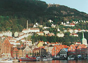 Bergen harbourfront and Floyen behind