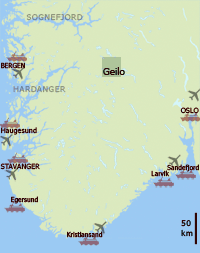 location map showing Geilo in south Norway