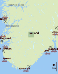 location map showing Rauland in south Norway