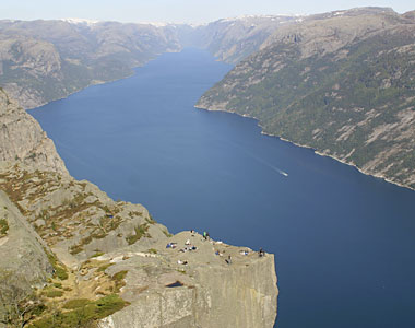 view of Pulpit Rock and looking up Lysefjord