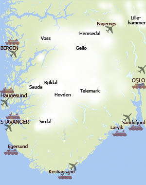 south norway ski resorts airports and ferry ports