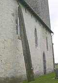 Virgin Mary's needle  leaning stone at St Olavs church Avaldsnes
